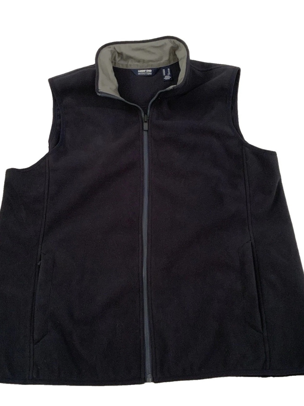 Lands' End Outfitters Women’s XL Full Zip Fleece Vest Pockets Navy Blue Classic